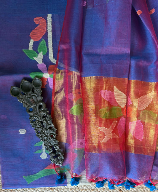 LUXURY PURPLE HANDWOVEN JAMDANI PURE MUSLIN SILK KURTA SET MJK-112