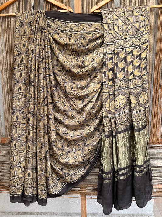 BLaCK MustardMODAL SILK AJRAKH ZARI BORDER SARI