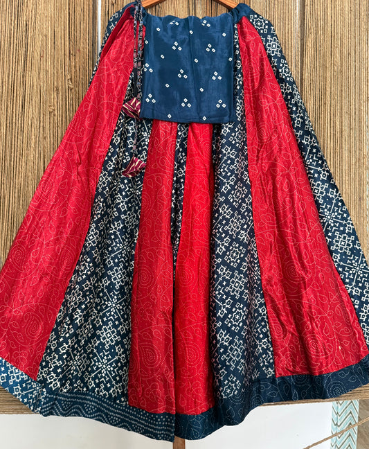 Mustard mashru silk blouse-with bandhani Patola patchwork  handcrafted mashru silk Skirt