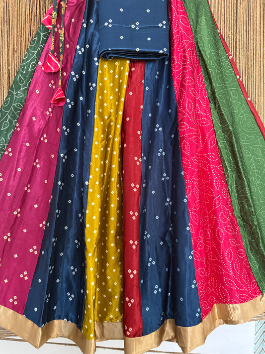 Blue mashru silk blouse-with Multicolour patchwork  handcrafted mashru silk Skirt