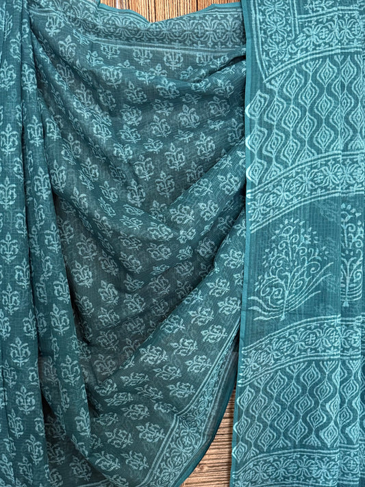 TEAL KOTA DORIA HANDBLOCK SARI