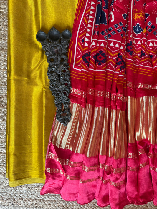 GOLDEN YELLOW SOLID MASHRU SILK KURTA WITH PATOLA HANDCRAFTED MODAL SILK DUPATTA