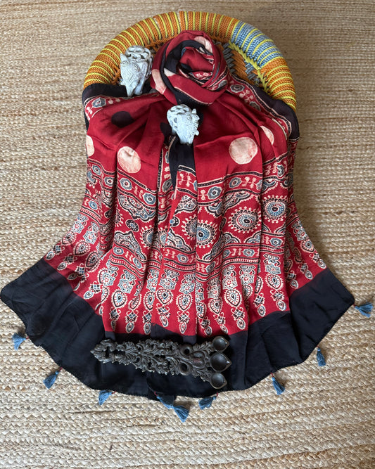 MAROON AJRAKH MODAL SILK  HANDCRAFTED STOLE