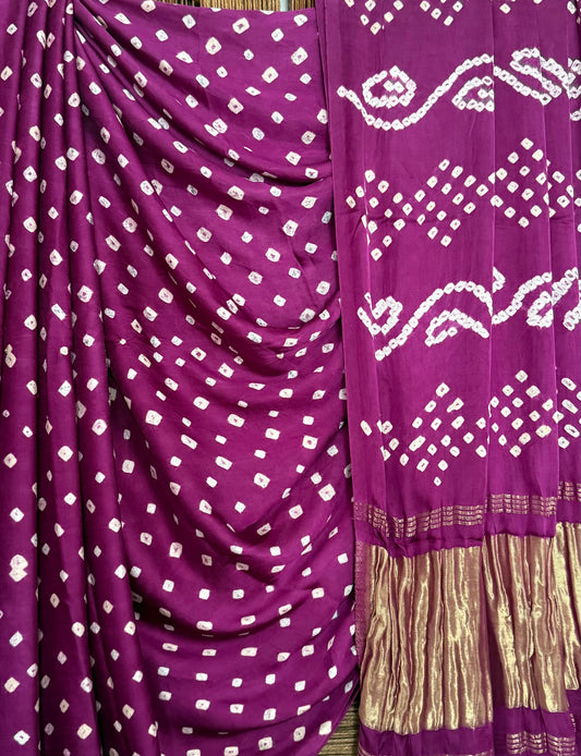 Magenta Purple modal  silk dot bandhani sari