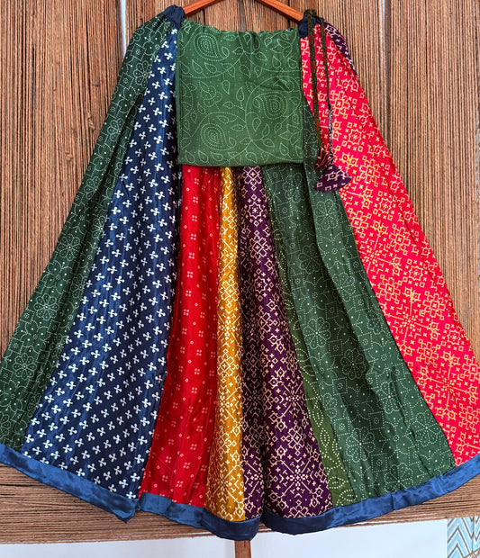 Mustard mashru silk blouse-with bandhani Patola patchwork  handcrafted mashru silk Skirt