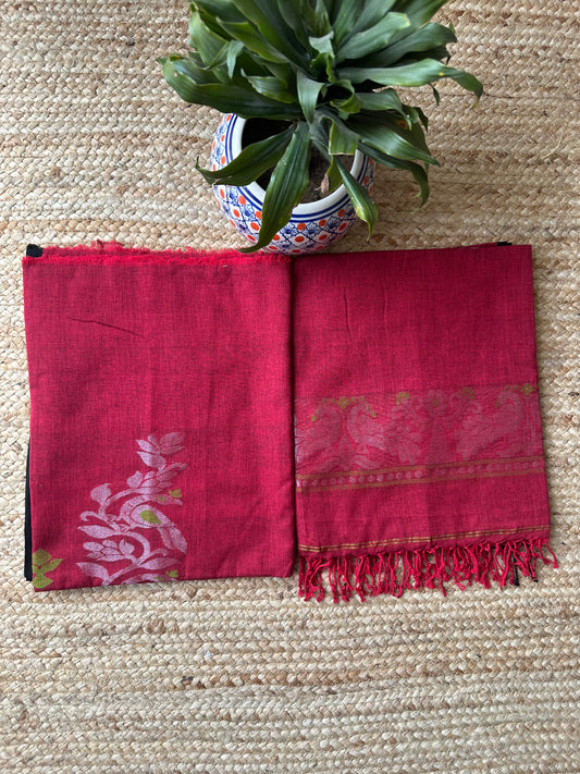 RED MAROON JAMDANI WOVEN MULL KURTA SET  CJS- 10