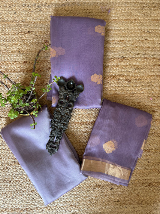 Heather purple Kora silk certified handloom Banarsi kadwa Booti three piece suit