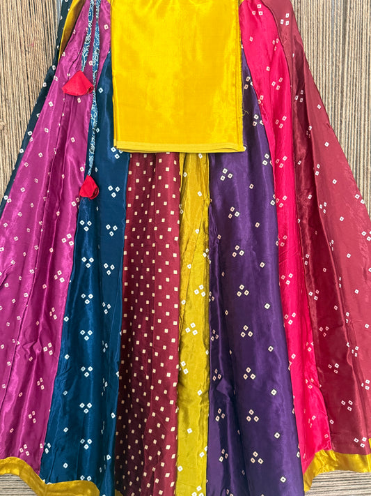Mustard mashru silk blouse-with bandhani Patola patchwork  handcrafted mashru silk Skirt