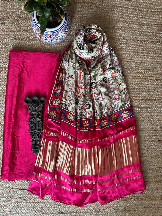 PINK SOLID MASHRU SILK KURTA WITH PATOLA HANDCRAFTED MODAL SILK DUPATTA PS-41