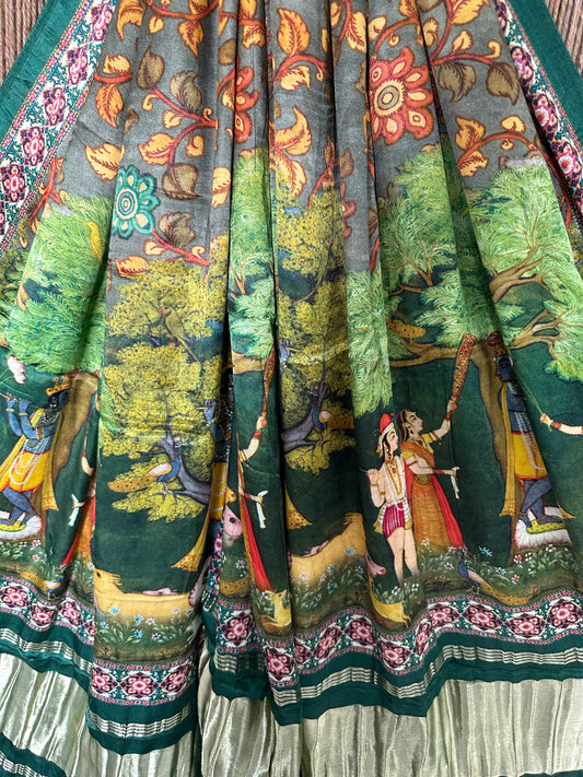 GREEN PICHWAI PATOLA PRINT MODAL SILK DUPATTA