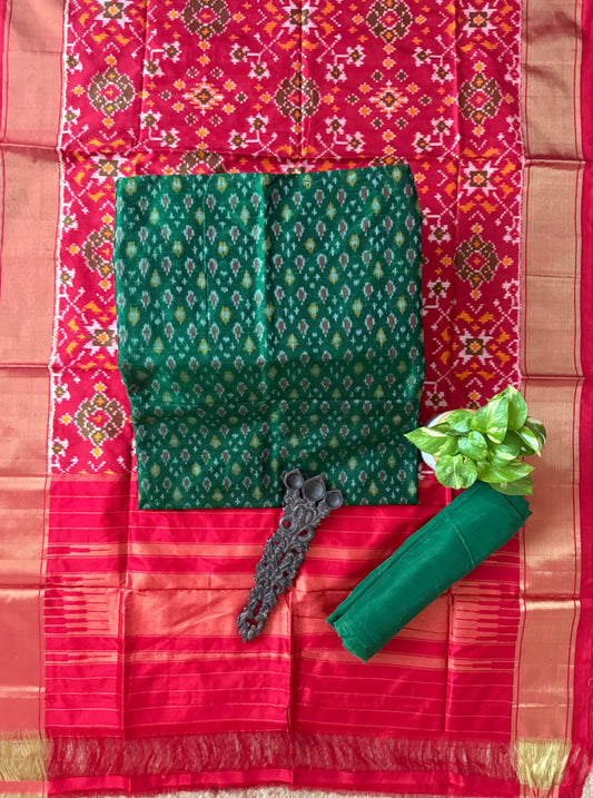 Bottle Green raw silk ikkat hanwoven kurta with ikkat patola pure  silk handwoven dupatta