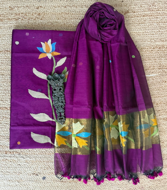 Orchid Purple handwoven jamdani pure cotton silk kurta set mjk