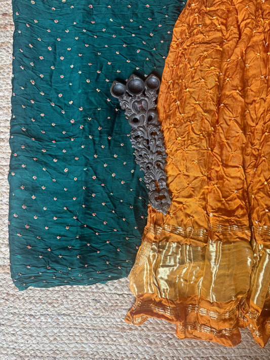 Green Modal silk Bandhani kurta with  Bandhani Handcrafted Modal Silk Duppatta