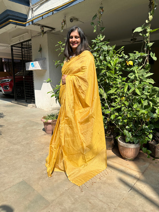 YELLOW TISSUE ZARI SARI WITH WOVEN CONTRAST BLOUSE