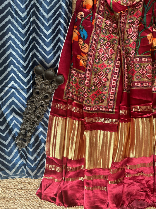 BLUE ZIGZAG MASHRU SILK KURTA WITH PATOLA PRINTED MODAL SILK DUPATTAS  PS-24