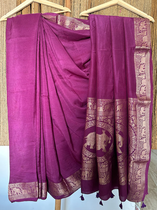 PURPLE  DOLA  SILK  ZARI BORDER SARI