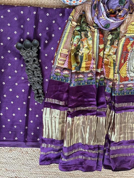 PURPLE MASHRU  SILK KURTA WITH PATOLA HANDCRAFTED MODAL SILK DUPATTA