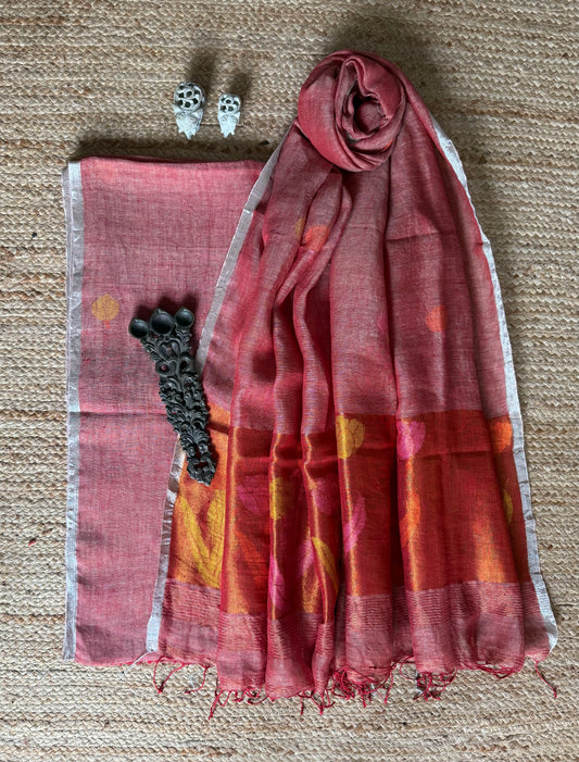 DUSTY PINK JAMDANI LINEN  KURTA SET LJS-302