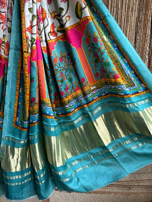 Sky blue Pichwai Modal Silk Dupatta