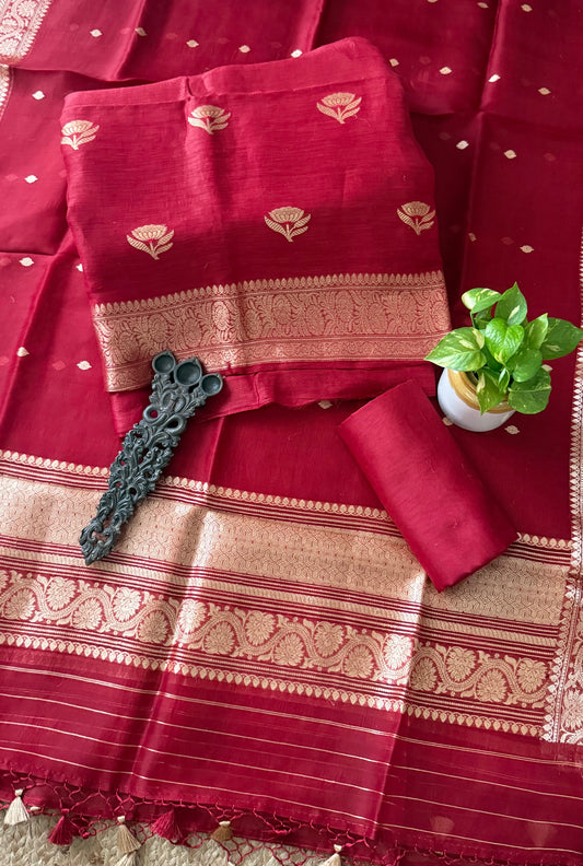 Antique Maroon Linen  handloom banarsi kadwa booti meenakari three piece suit