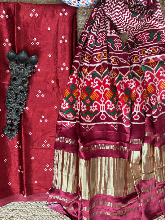 MAROON 3 BANDHANI MASHRU SILK KURTA WITH PATOLA HANDCRAFTED MODAL SILK DUPATTA PS-10143