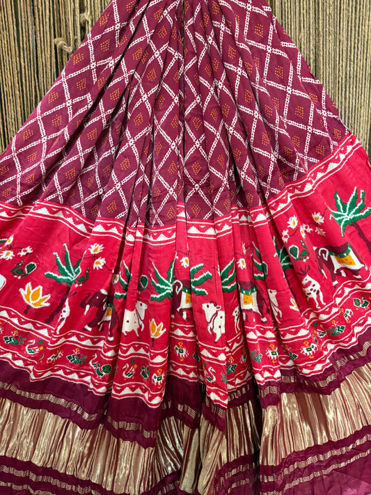 Maroon patola print modal silk dupatta