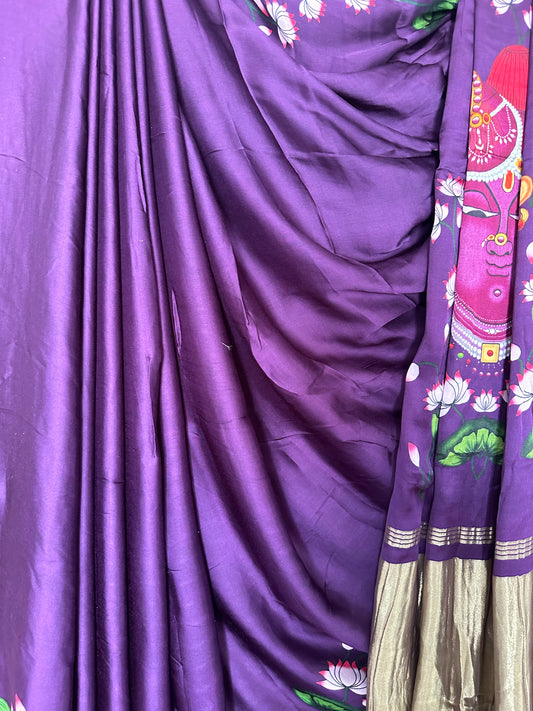 PURPLE PICHWAI  MODAL SILK PATOLA PRINT SARI WITH ZARI BORDER