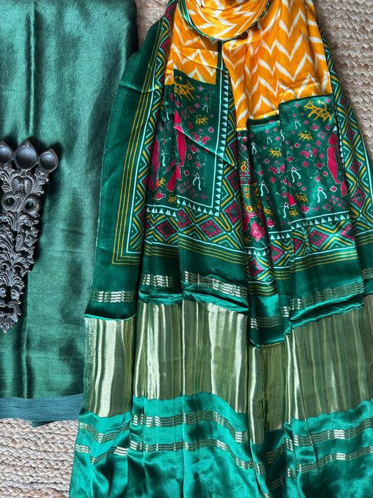 BOTTLE GREEN MASHRU SILK KURTA WITH PATOLA HANDCRAFTED MODAL SILK DUPATTA PS-65