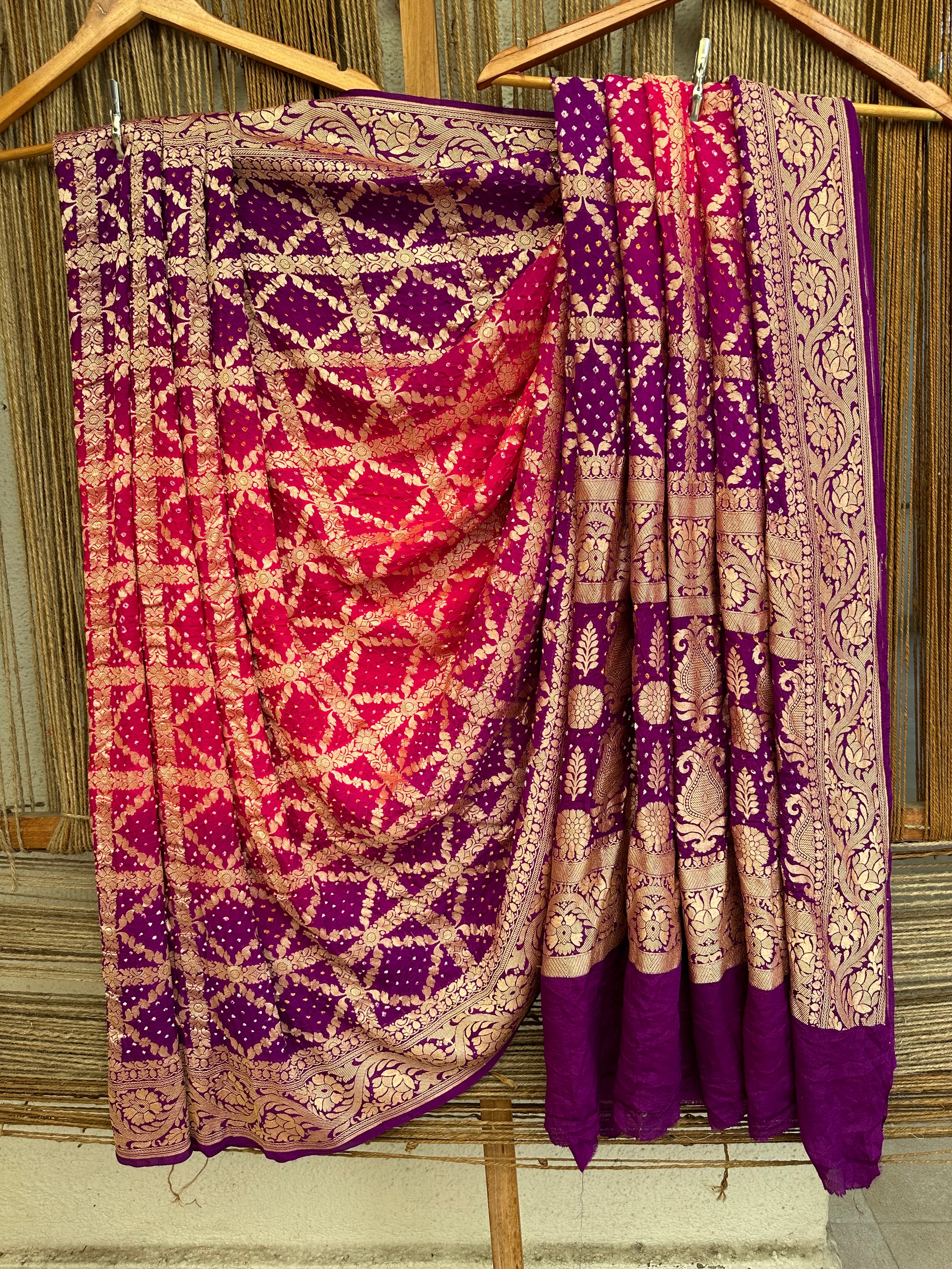 Violet and Magenta Color Georgette Banarasi Saree with Neem Zari and Hand  Bandhani Work - Saree & Stitched… | Banarasi sarees, Traditional weaving,  How to wash silk