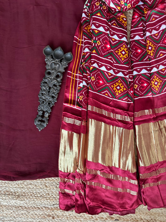 MAROON SOLID MODAL SILK KURTA WITH PATOLA HANDCRAFTED MODAL SILK DUPATTA PS-55