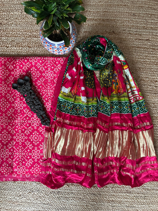 PINK MASHRU SILK KURTA WITH PATOLA PRINT MODAL SILK DUPATTAS