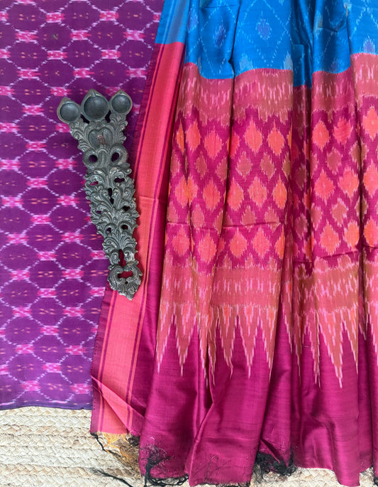 PLUM PURPLE IKKAT PURE SILK COTTON HANWOVEN KURTA WITH IKKAT PURE SILK PATOLA HANDWOVEN DUPATTA