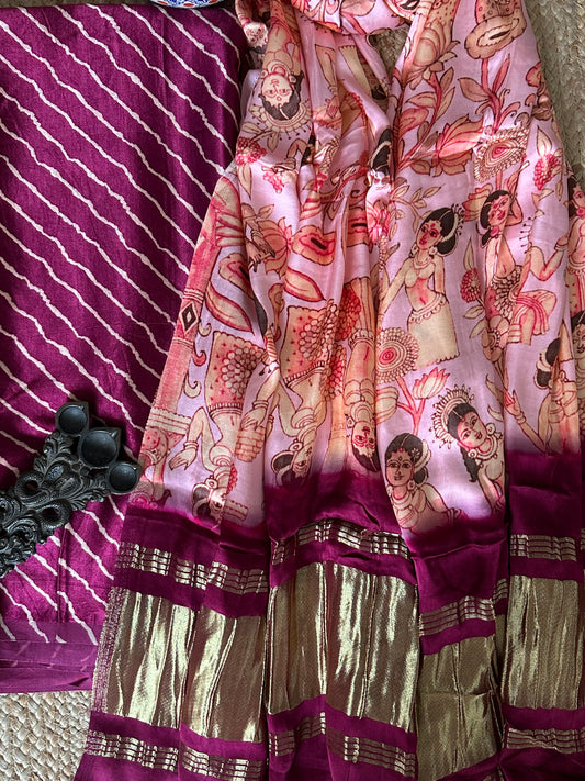 MAGENTA LEHERIYA MASHRU SILK KURTA WITH PATOLA HANDCRAFTED MODAL SILK DUPATTA PS-73