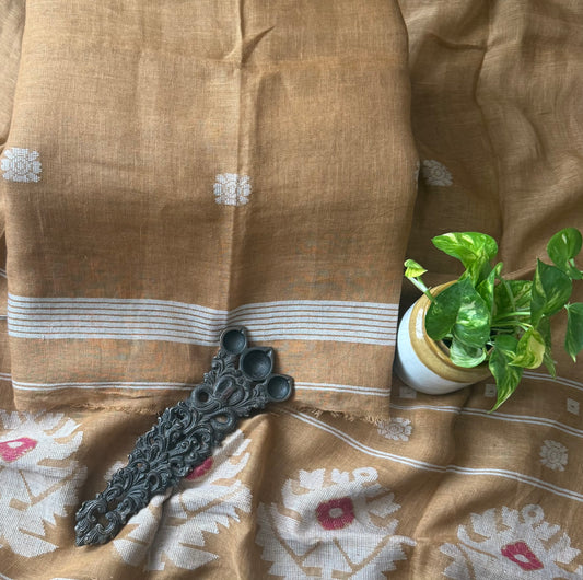 BROWN PURE JAYSHREE  LINEN JAMDANI HANDWOVEN KURTA SET