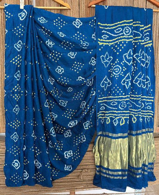 Electric blue gajji silk rai bandhani  sari