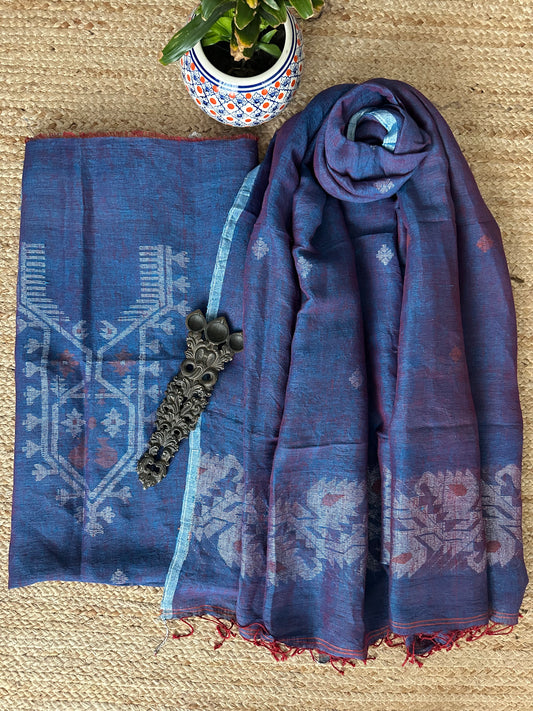 BLUE JAMDANI LINEN  KURTA SET LJS-1051