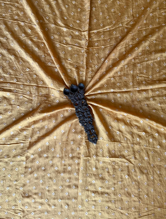 GOLDEN YELLOW CHANDERI SILK BANARASI BUTTI UN STITCHED BLOUSE PIECE