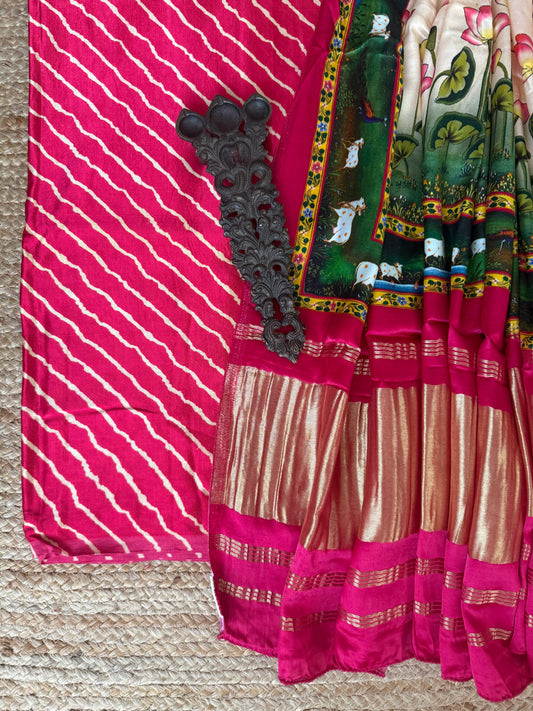 Pink mashru  silk kurta with patola handcrafted modal silk dupatta ps- 1072