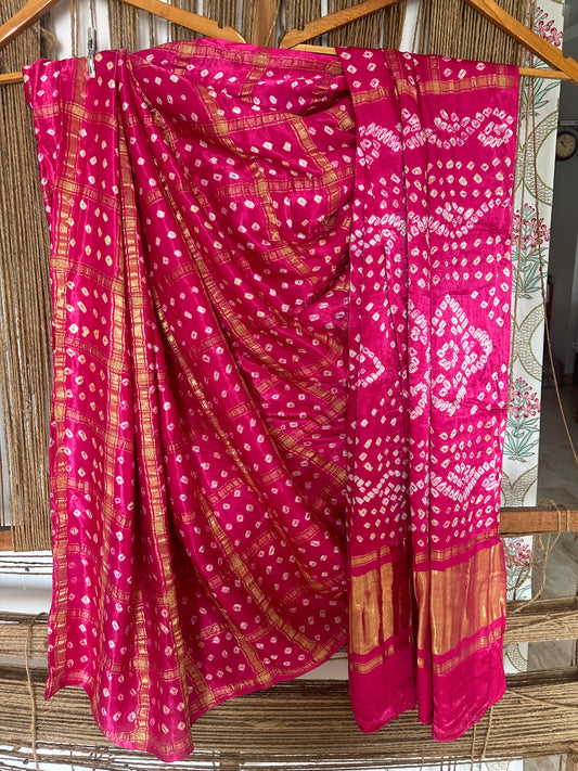 PINK MODAL SILK GHARCHOLA BANDHANI SARI