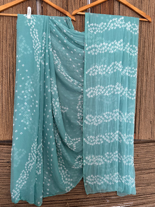 MIDDLE BLUE BANDHANI HANDCRAFTED CHIFFON SARI CB-23
