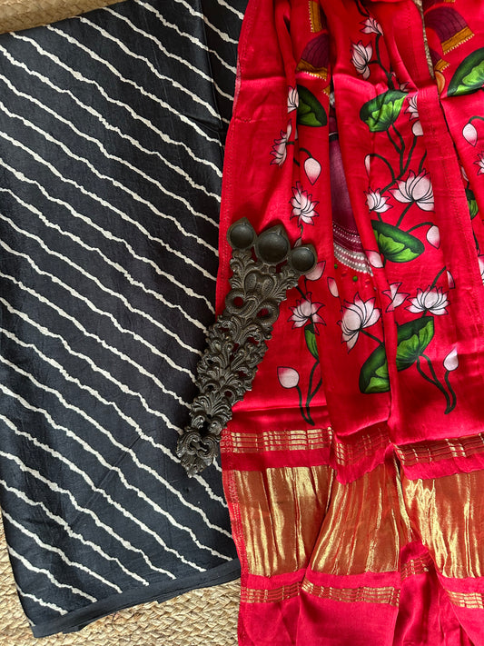 BLACK MASHRU  SILK KURTA WITH PATOLA HANDCRAFTED MODAL SILK DUPATTA
