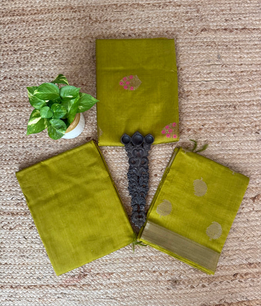 Chartreuse GreenChanderi handloom  banarsi booti three piece suit