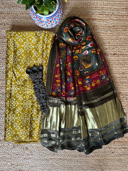 MUSTARD PATOLA MASHRU SILK KURTA WITH PATOLA HANDCRAFTED MODAL SILK DUPATTA PS-17