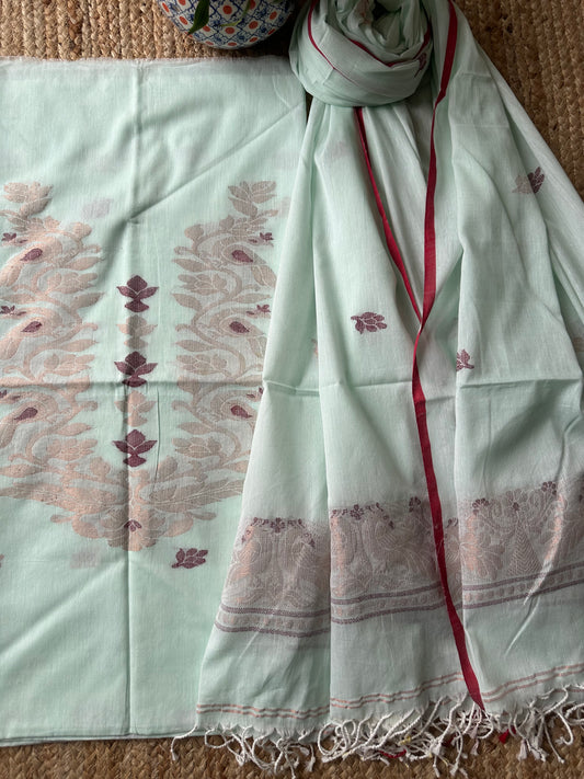 LIGHT PISTA GREEN JAMDANI WOVEN MULL KURTA SET