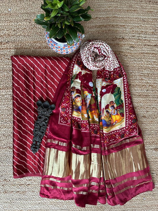 MAROON MASHRU  SILK KURTA WITH PATOLA HANDCRAFTED MODAL SILK DUPATTA PS- 106