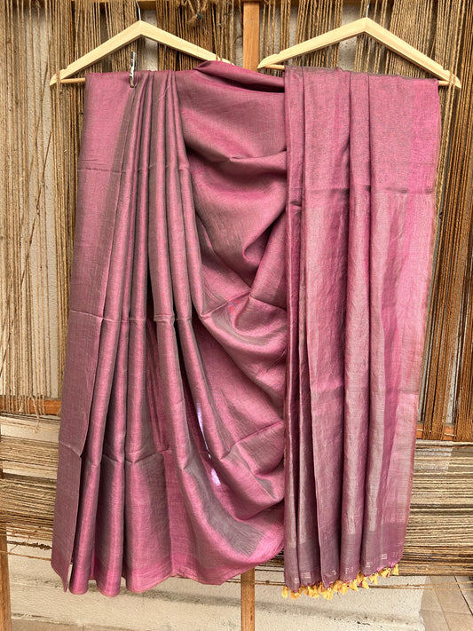 LAVENDER TISSUE LINEN ZARI SARI WITH WOVEN BORDER