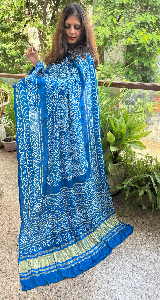 Azure Blue rai bandhani gajji silk Handcrafted Gharchola dupatta