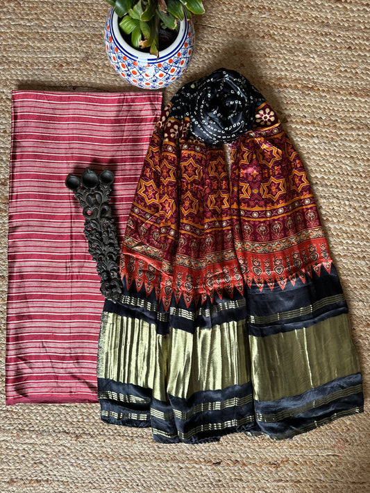 MAROON MASHRU SILK KURTA WITH PATOLA HANDCRAFTED MODAL SILK DUPATTA PS-87