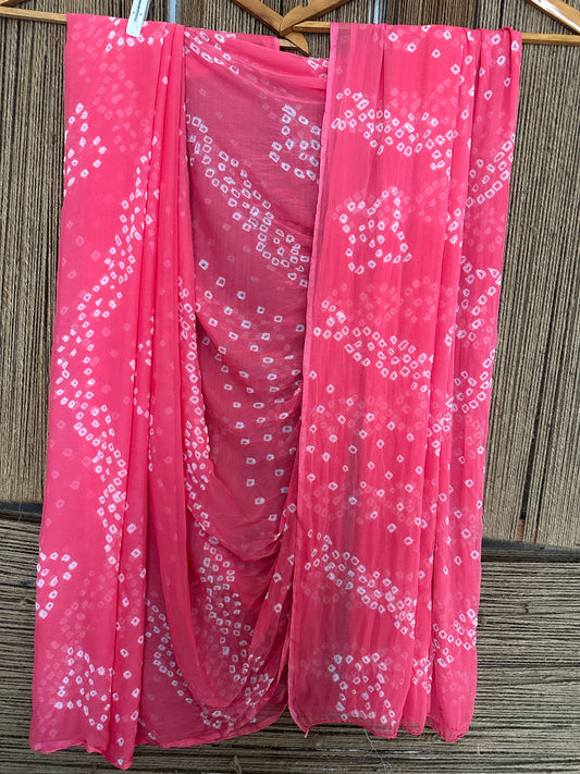 BRINK PINK BANDHANI HANDCRAFTED CHIFFON SARI CB-22