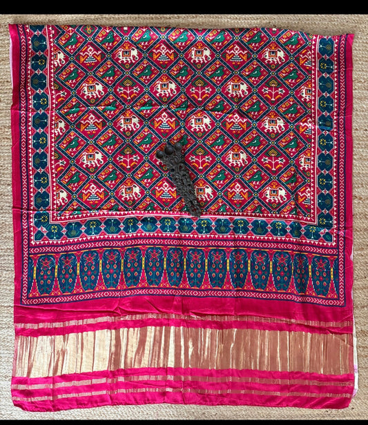 Pink & Blue pichwai patola print modal silk dupatta